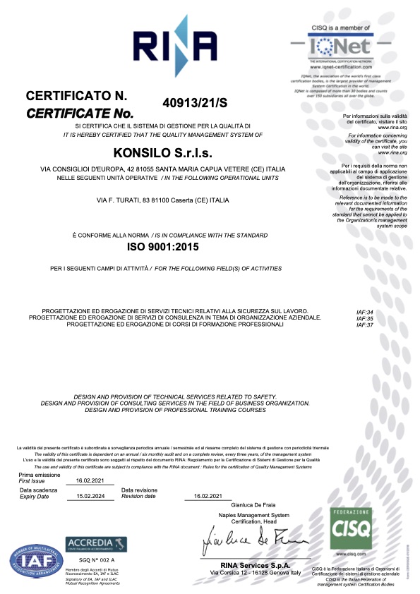 certificato gestione qualità konsilo